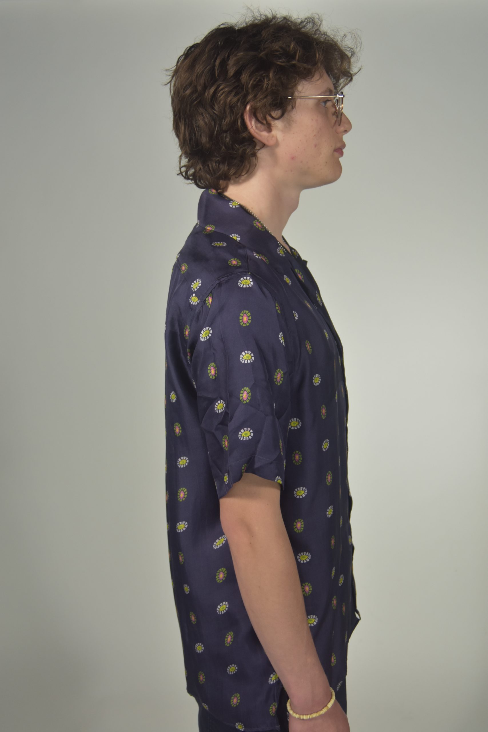 CAMP COLLAR SHIRT IN NAVY PRINTED SILK 2 CAMP COLLAR SHIRT IN NAVY PRINTED SILK - Image 2