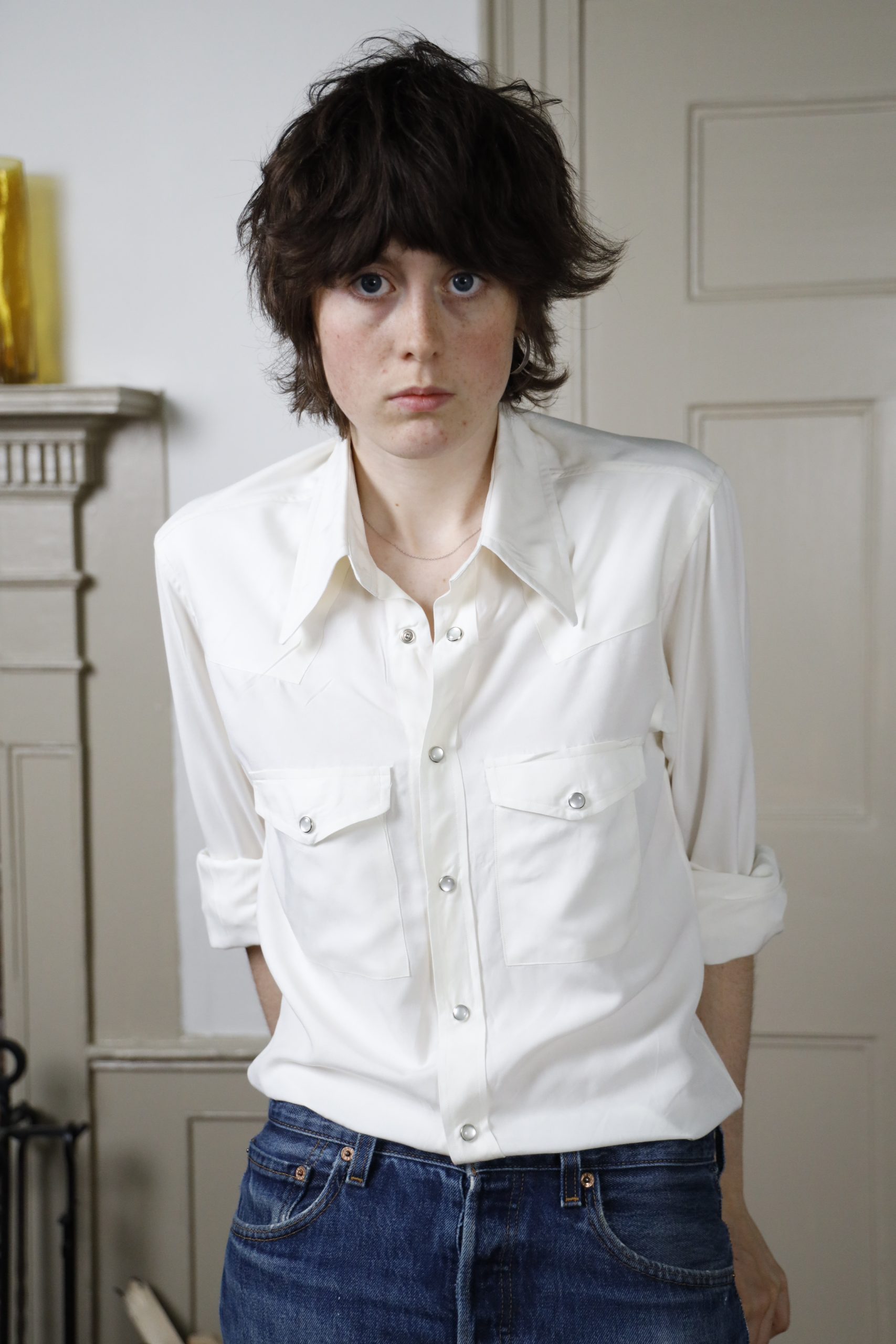 WESTERN SHIRT IN MATTE CREAM SILK