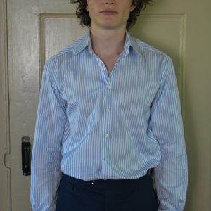 HAND-SEWN SHIRT IN BLUE & WHITE STRIPED 120s 2-PLY POPLIN