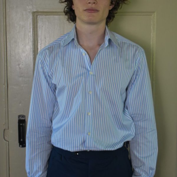 HAND-SEWN SHIRT IN BLUE & WHITE STRIPED 120s 2-PLY POPLIN