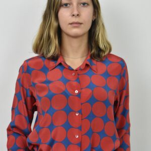 BIG RED DOT ON NAVY SIMPLE SHIRT IN CREPE DE CHINE