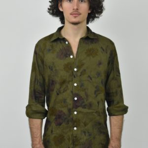 GREEN FLORAL SHIRT IN JAPANESE LINEN