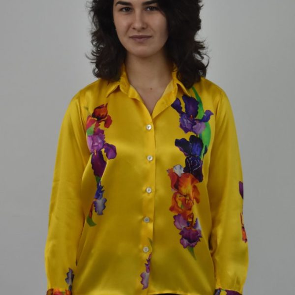 YELLOW IRIS CHARMEUSE SILK SIMPLE SHIRT