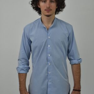 TYPEWRITER COTTON BLUE BAND COLLAR SHIRT