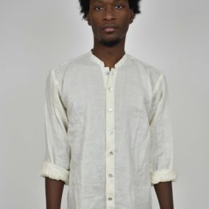 OFFICER-COLLAR SHIRT IN IVORY JAPANESE LIGHT LINEN