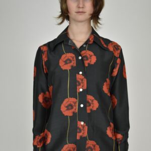 THE LIBRARIAN'S SHIRT IN RAW SILK WITH RED POPPIES