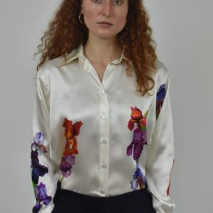 WHITE IRIS CHARMEUSE SILK SIMPLE SHIRT