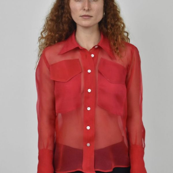 THE LIBRARIAN'S SHIRT IN SHEER RED SILK