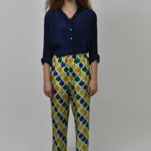 HAND PRINTED RAW SILK FLÂNEUSE PANTS 2