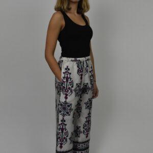 HAND PRINTED RAW SILK FLÂNEUSE PANTS 1