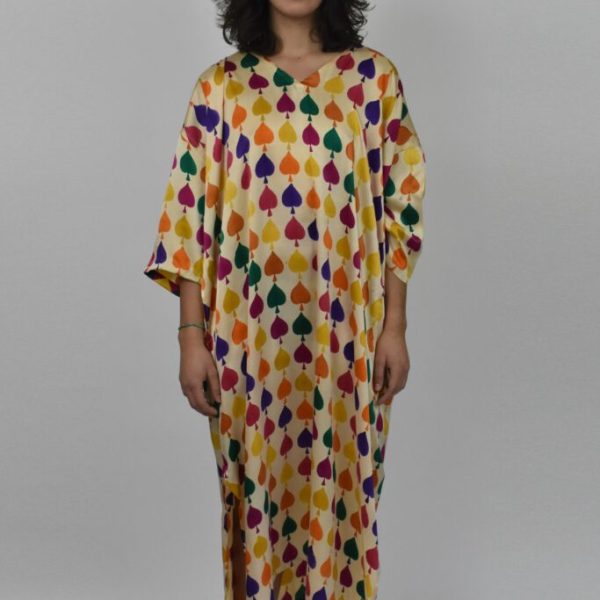 WOOD-BLOCK-PRINTED CHARMEUSE SILK KAFTAN 2