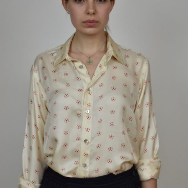 SIMPLE SHIRT IN CREAM SILK TWILL WITH RED FLOWERS