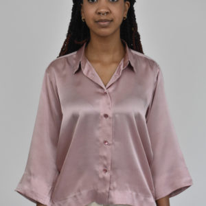 CROPPED SHIRT IN DUSTY ROSE CHARMEUSE SILK