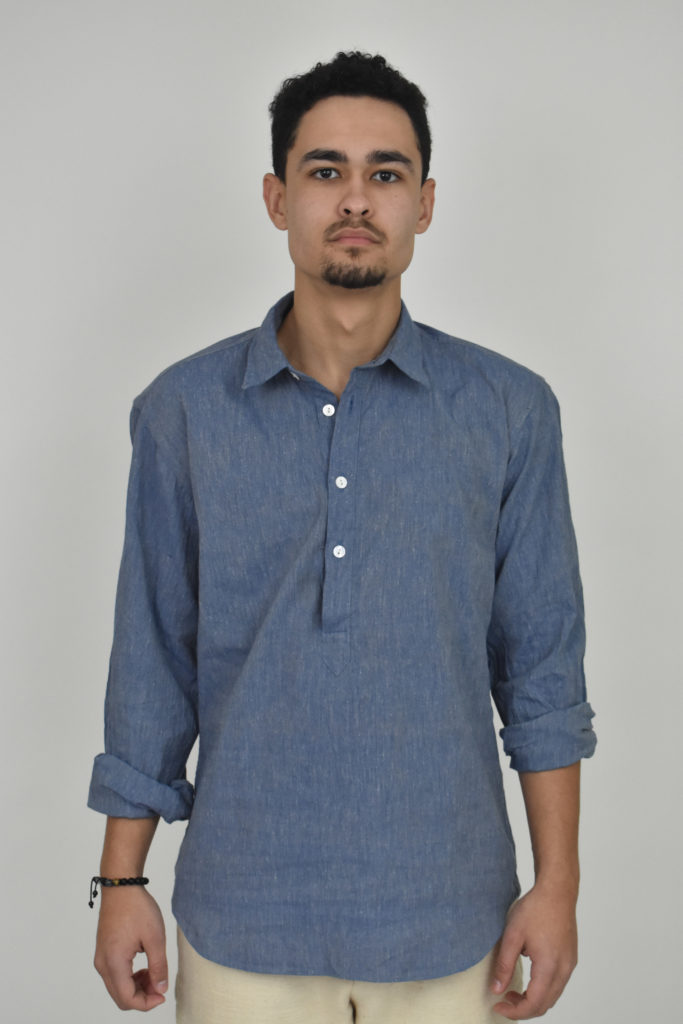 POPOVER SHIRT IN BLUE HANDLOOMED CHAMBRAY - Post Romantic