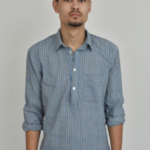 POPOVER SHIRT IN BLUE STRIPED HANDLOOMED COTTON 1
