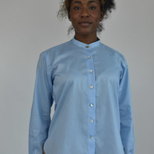 BLUE JAPANESE COTTON BAND COLLAR SHIRT