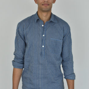 POPOVER SHIRT IN BLUE STRIPED HANDLOOMED COTTON 2