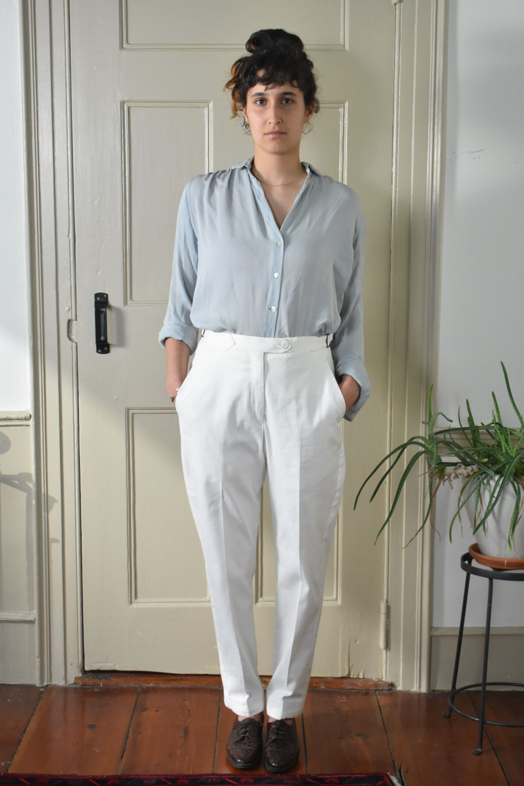 IVORY TAPERED PANTS IN BRUSHED COTTON TWILL