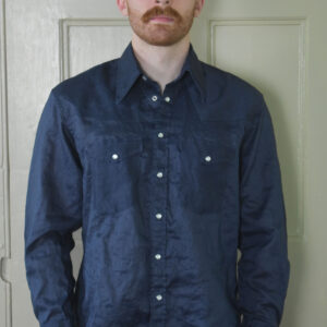 WESTERN SHIRT IN NAVY BLUE JAPANESE LINEN