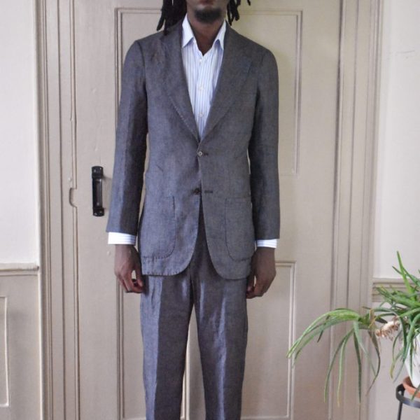 CHARCOAL MICRO HOUNDSTOOTH LINEN SUIT