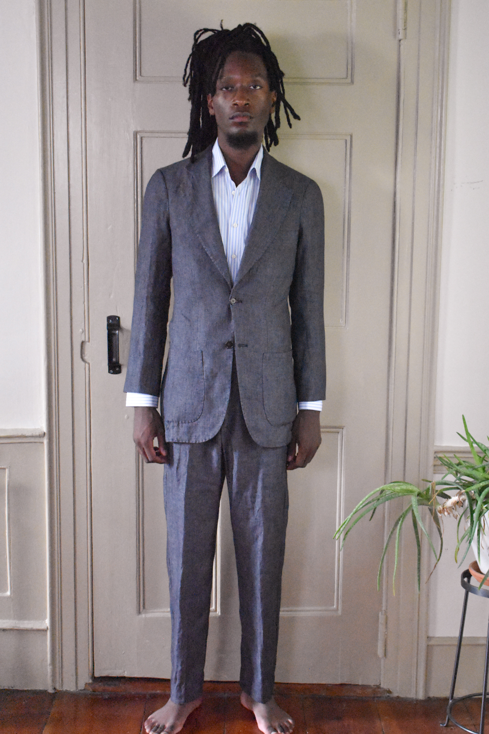 CHARCOAL MICRO HOUNDSTOOTH LINEN SUIT