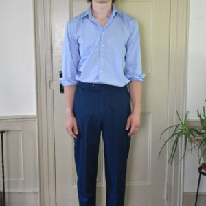 SIMPLE TAPERED NAVY PANTS IN BRUSHED PEACH-SKIN COTTON TWILL