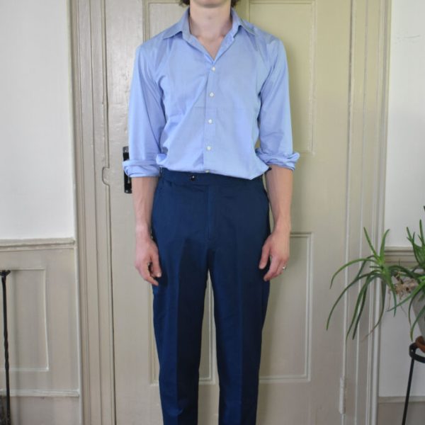 SIMPLE TAPERED NAVY PANTS IN BRUSHED PEACH-SKIN COTTON TWILL