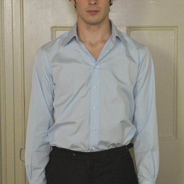 HAND-SEWN SHIRT IN MICROCHECK BLUE 120s 2-PLY POPLIN