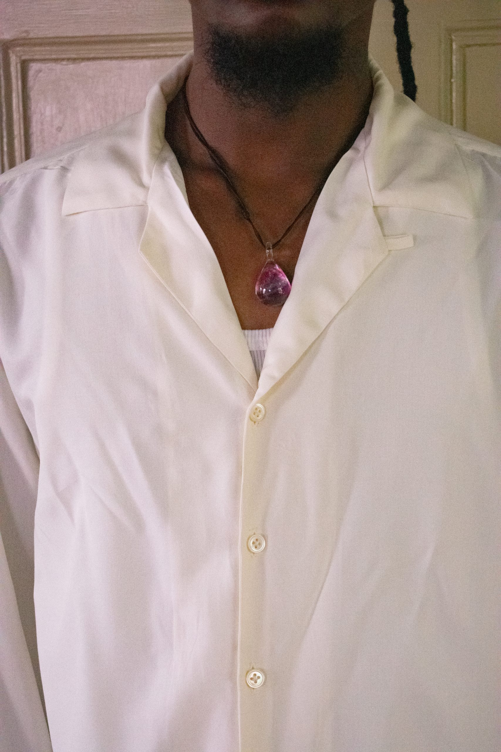 FULL SLEEVED CAMP COLLAR SHIRT IN MATTE CREAM SILK 5 FULL SLEEVED CAMP COLLAR SHIRT IN MATTE CREAM SILK - Image 5