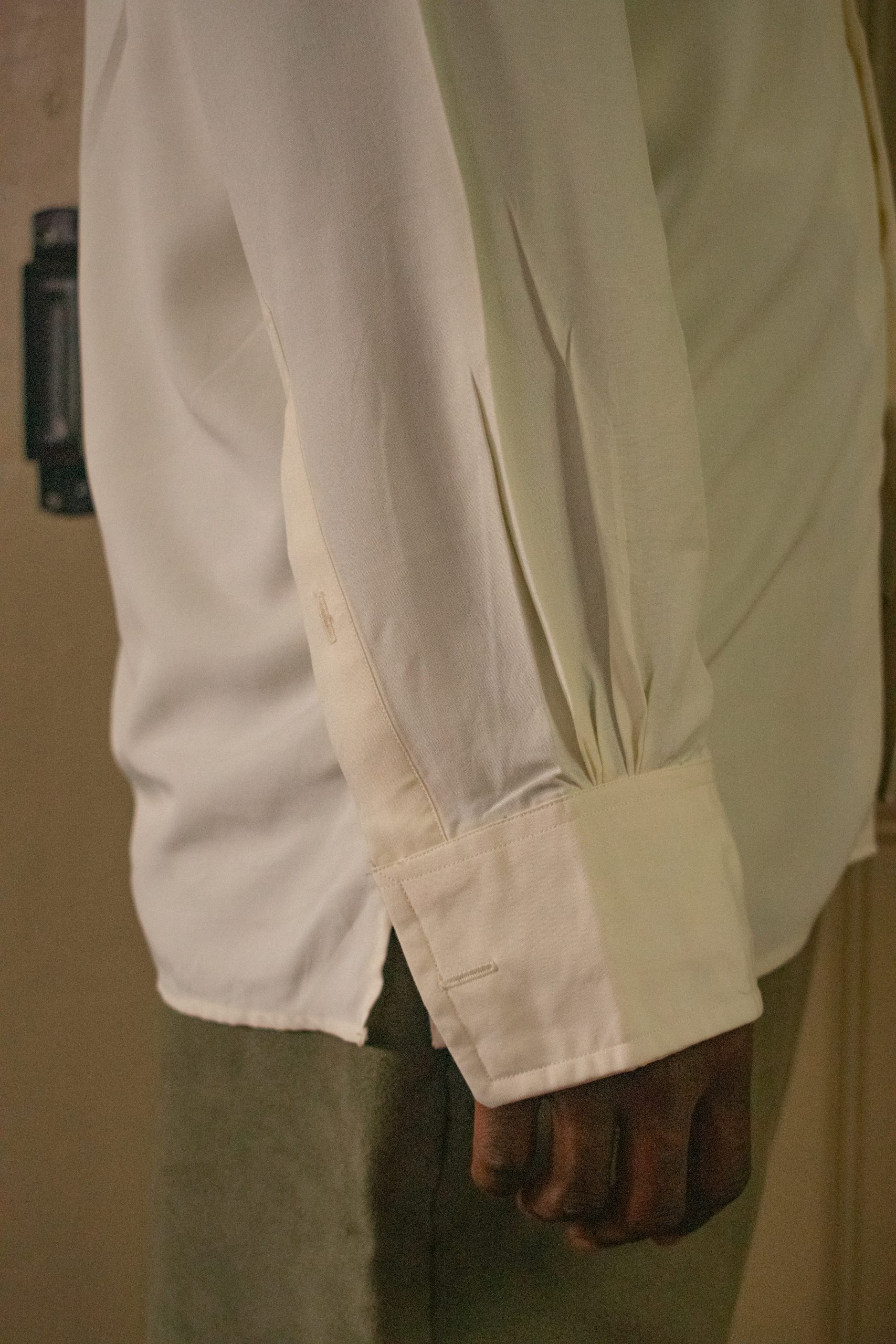 FULL SLEEVED CAMP COLLAR SHIRT IN MATTE CREAM SILK 6 FULL SLEEVED CAMP COLLAR SHIRT IN MATTE CREAM SILK - Image 6